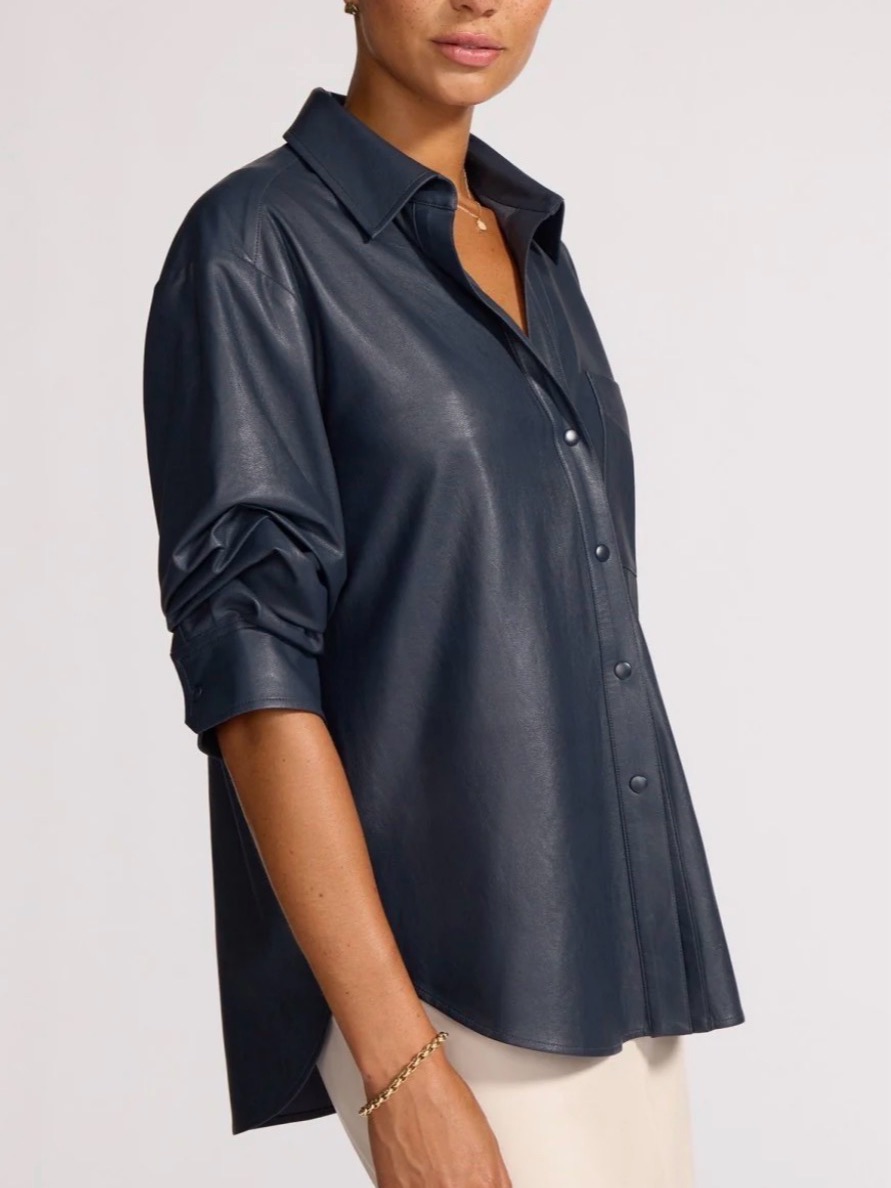 Brochu Walker Navy Leather Button-Up Shirt